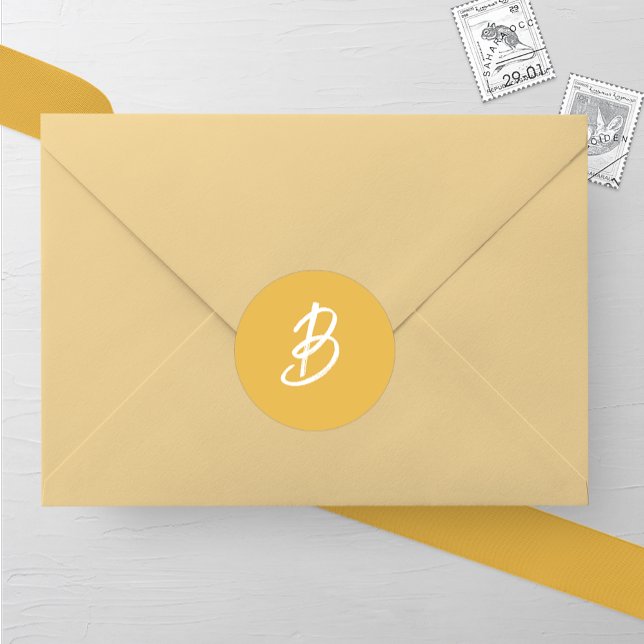 Solid Golden Monogram Wedding Classic Round Sticker (Creator Uploaded)