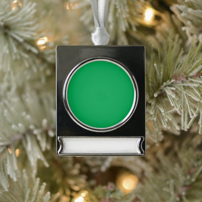 Solid Green Background  Silver Plated Banner Ornament (Tree)