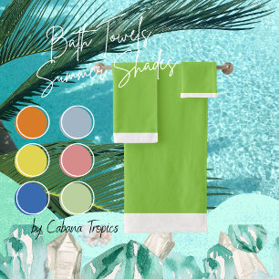 Solid Green & White Trim Bath Towel Set