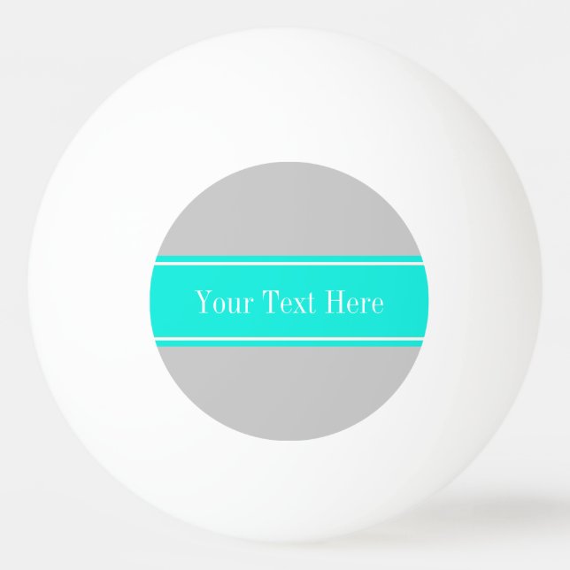 Solid Grey, Bright Aqua Ribbon Name Monogram Ping Pong Ball (Front)