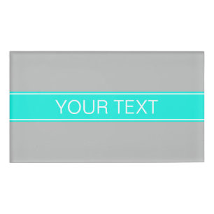 Solid Grey, Bright Aqua Ribbon Name Monogram Tag