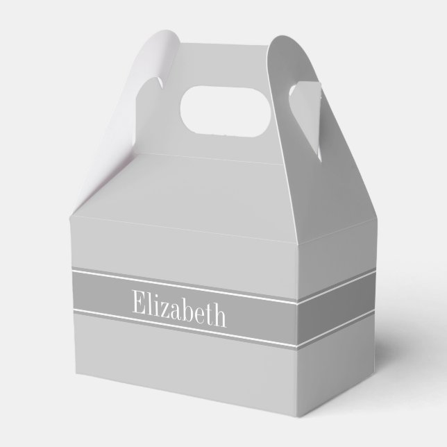 Solid Grey, Dark Grey Ribbon Name Monogram Favour Box (Front Side)