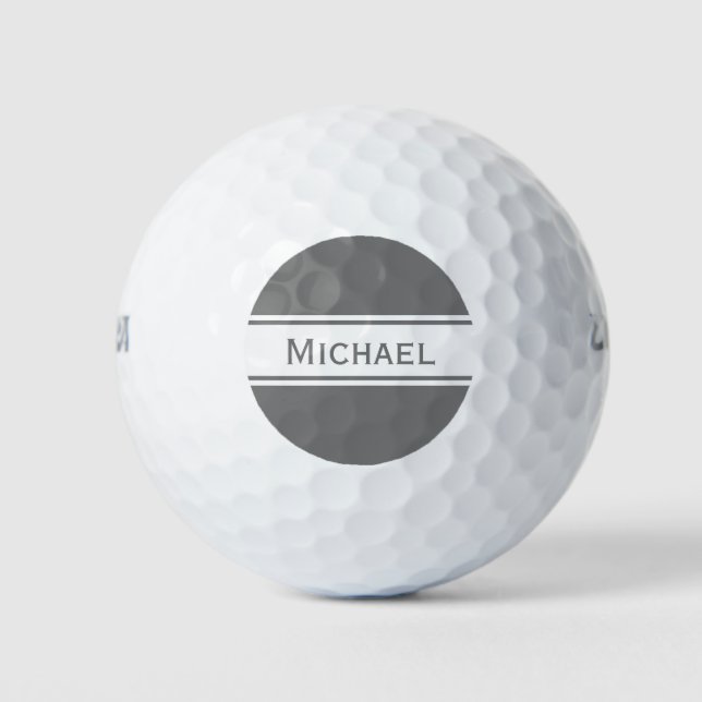 Solid Grey White Stripes Name Monogram Golf Balls (Front)