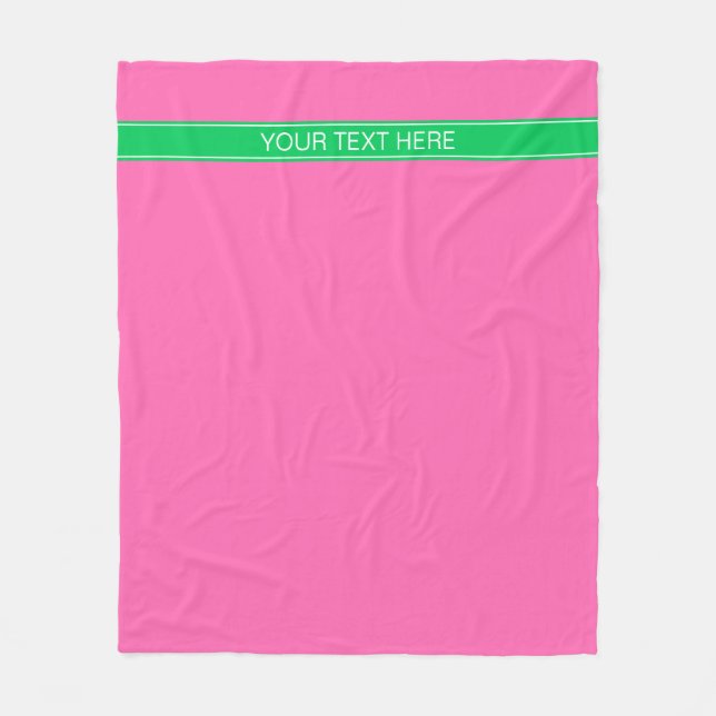 Solid Hot Pink #2 Emerald Green Rbn Name Monogram Fleece Blanket (Front)