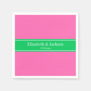Solid Hot Pink #2 Emerald Green Rbn Name Monogram Napkin