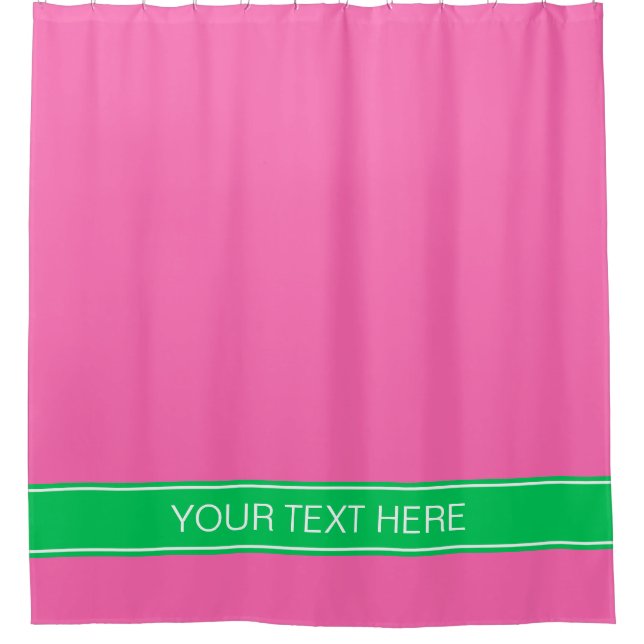 Solid Hot Pink #2 Emerald Green Rbn Name Monogram Shower Curtain (Front)