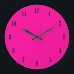 Solid Hot Pink Black Numbers Large Clock<br><div class="desc">Nothing looks better than a solid pink design. Bright pink is a popular colour enjoyed by girls of every age.</div>