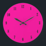 Solid Hot Pink Black Numbers Large Clock<br><div class="desc">Nothing looks better than a solid pink design. Bright pink is a popular colour enjoyed by girls of every age.</div>