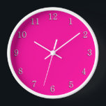 Solid Hot Pink White Numbers Clock<br><div class="desc">Nothing looks better than a solid pink design. Bright pink is a popular colour enjoyed by girls of every age.</div>