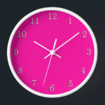 Solid Hot Pink White Numbers Clock<br><div class="desc">Nothing looks better than a solid pink design. Bright pink is a popular colour enjoyed by girls of every age.</div>