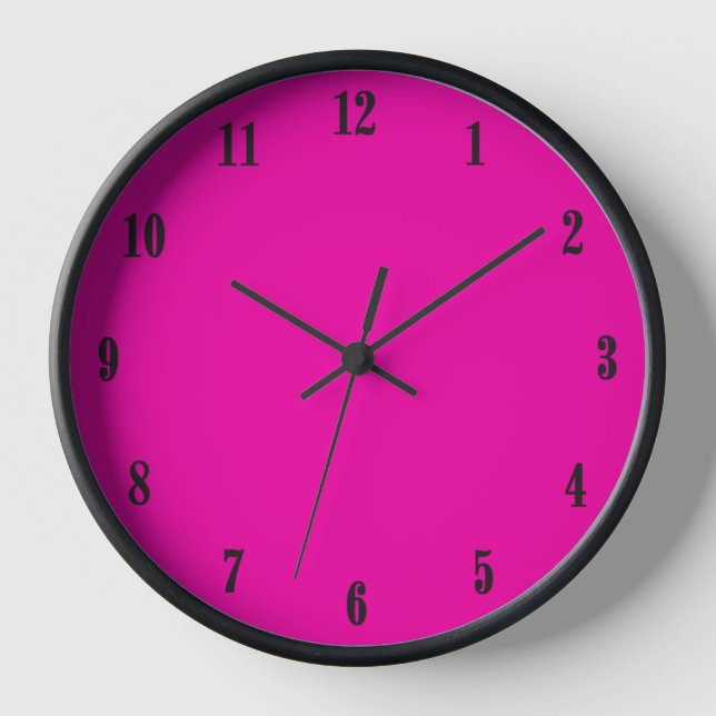 Solid Hot Pink with Black Fonts  Clock (Front)