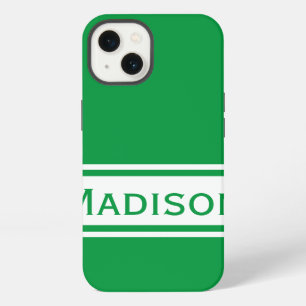 Solid Kelly Green White Stripes Modern Name iPhone 13 Case