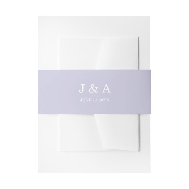 Solid Lavender Purple Pastel Monogram Wedding Invitation Belly Band (Front Example)