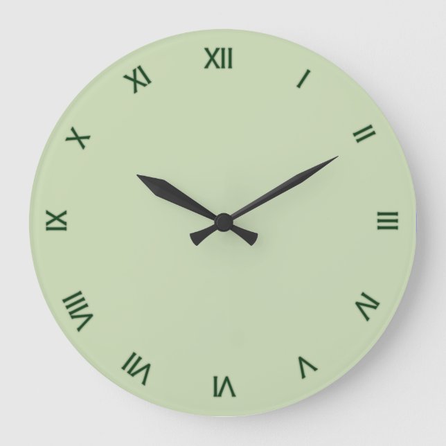 Solid Light Green Roman Numerals Large Clock (Front)