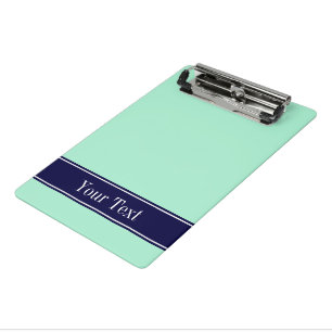 Solid Light Mint, Navy Blue Ribbon Name Monogram Mini Clipboard