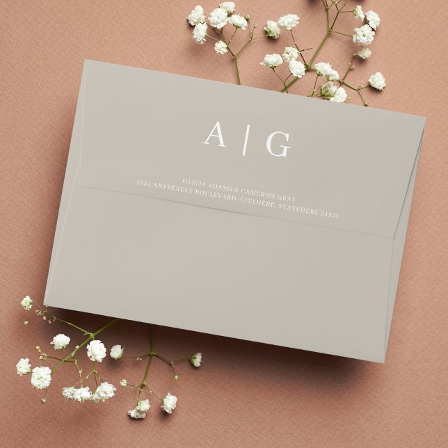 Solid Light Taupe Wedding 5x7 Envelope (Taupe Monogrammed Wedding Envelope)