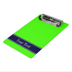 Solid Lime Green, Navy Blue Ribbon Name Monogram Mini Clipboard