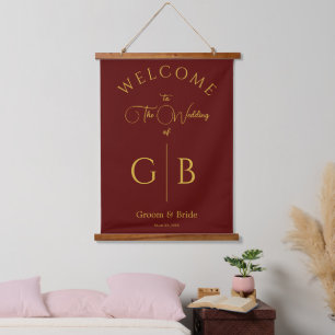 Solid Maroon Wedding Reception Entrance Hanging Tapestry