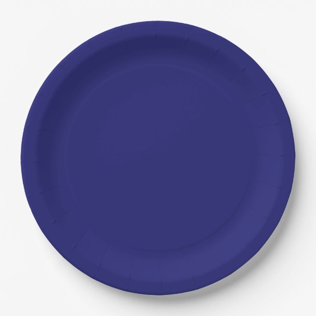 Solid Midnight Blue Colour Minimalist Plain Paper Plate (Front)