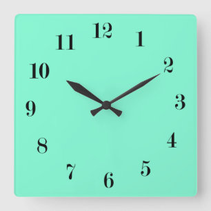 Solid, mint, green square wall clock