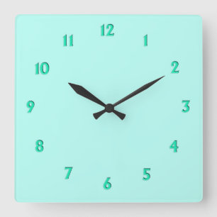 Solid Mint Green with Minty Numbers Square Wall Clock