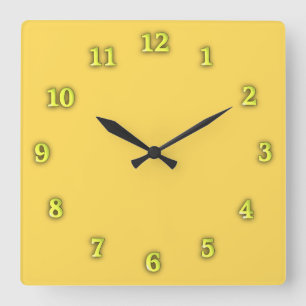 Solid Mustard Yellow with Yellow Numbers Square Wall Clock