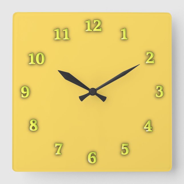 Solid Mustard Yellow with Yellow Numbers Square Wall Clock (Front)