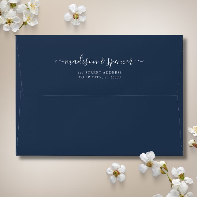 Solid Navy Blue elegant and modern Wedding 5x7 Envelope (Navy Blue Wedding Envelope)