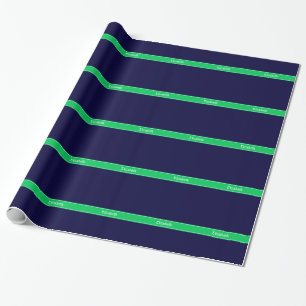 Solid Navy Blue Emerald Green Ribbon Name Monogram Wrapping Paper