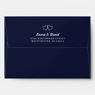 SOLID Navy Blue Gold White STAR HEARTS Wedding Envelope