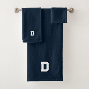 Solid Navy Blue Initial Bath Towel Set