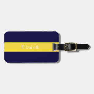 Solid Navy Blue, Pineapple Ribbon Name Monogram Luggage Tag