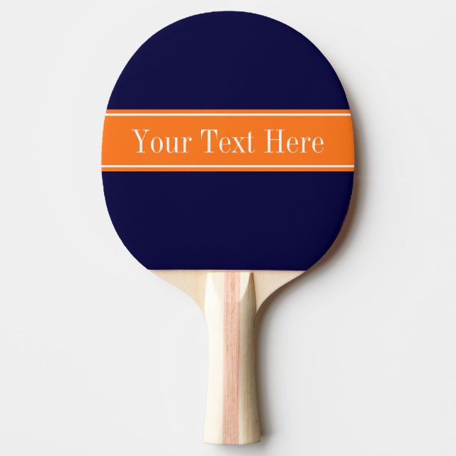Solid Navy Blue, Pumpkin Ribbon Name Monogram Ping Pong Paddle (Front)
