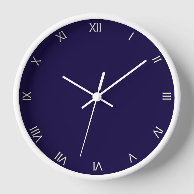 Solid Navy Blue Roman Numerals Wall Clock (Front)