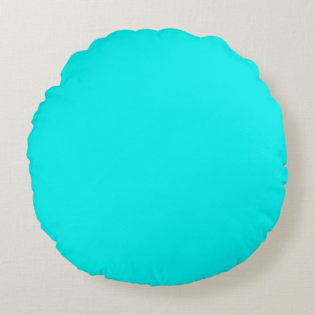 Solid neon bright aqua round cushion (Front)