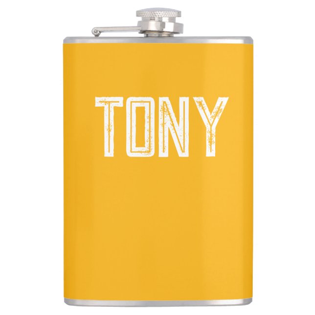 Solid Neon Bright Orange Custom Name Monogram Hip Flask (Front)