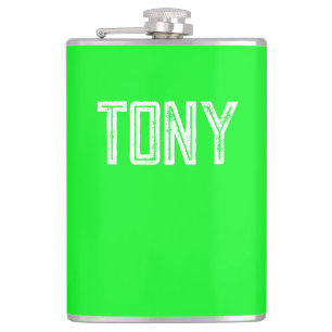 Solid Neon Green Colour Custom Name Monogram Hip Flask