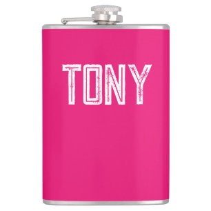 Solid Neon Hot Pink Custom Name Monogram Hip Flask