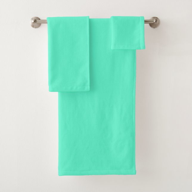 Solid neon mint cyan green bath towel set (Insitu)