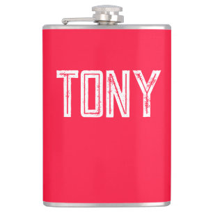 Solid Neon Red Colour Custom Name Monogram Hip Flask