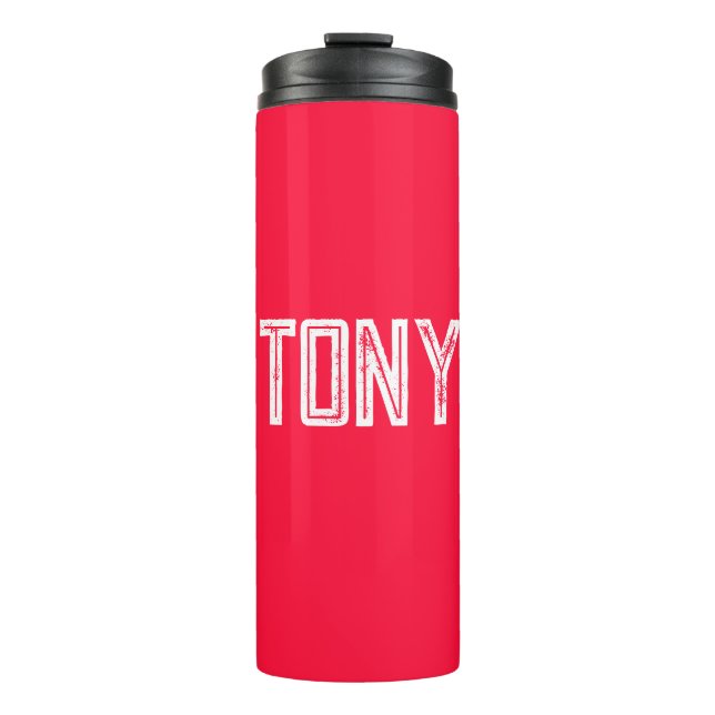 Solid Neon Red Colour Custom Name Monogram Thermal Tumbler (Front)
