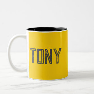 Solid Neon Yellow-Orange Custom Name Monogram Two-Tone Coffee Mug
