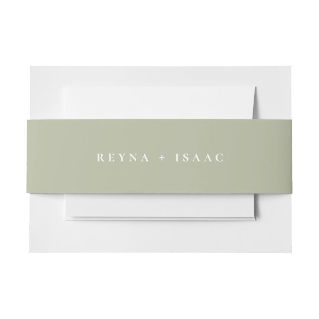 Solid Olive Mist Green Wedding Invitation Belly Band (Front Example)