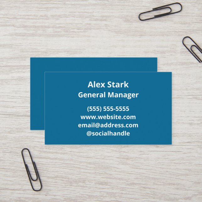 Solid Peacock Blue Business Cards (Front/Back In Situ)