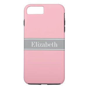Solid Pink, Dark Grey Ribbon Name Monogram iPhone 8 Plus/7 Plus Case