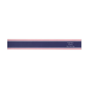 Solid Pink, Navy Blue Ribbon Name Monogram Wrap Around Label