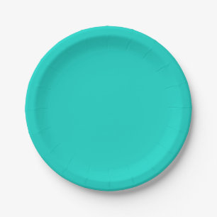 Solid plain bright turquoise paper plate