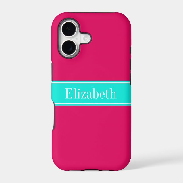 Solid Raspberry, Brt Aqua Ribbon Name Monogram (Back)