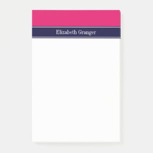 Solid Raspberry, Navy Blue Ribbon Name Monogram Post-it Notes