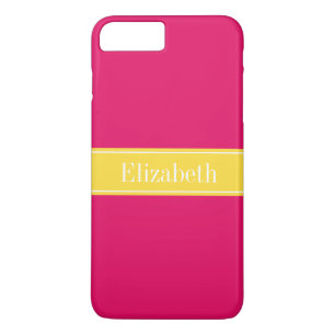 Solid Raspberry, Pineapple Ribbon Name Monogram iPhone 8 Plus/7 Plus Case